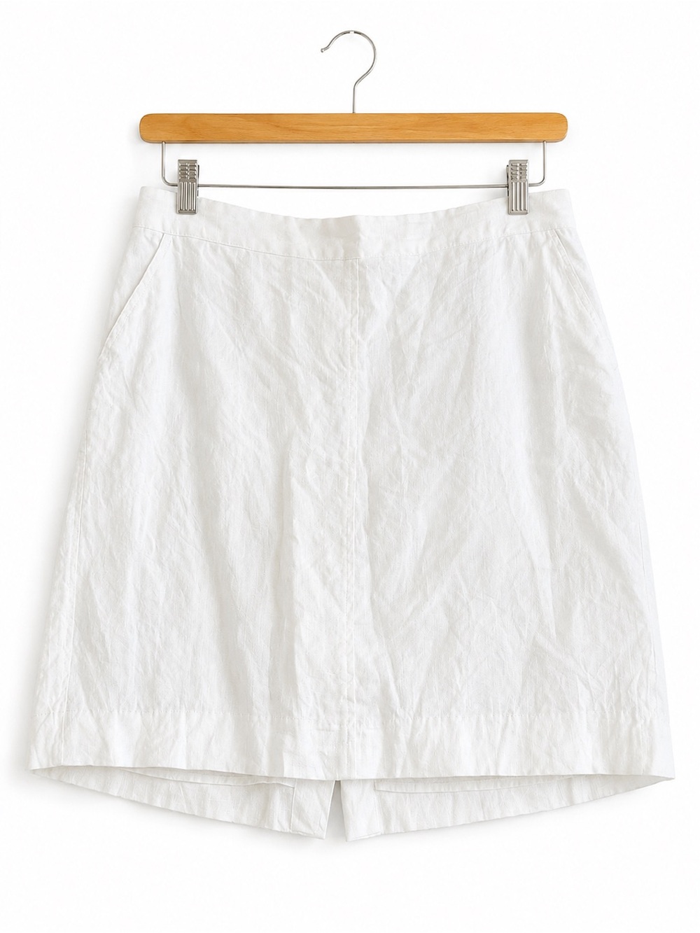 Jacqui E Linen Collection White 100% Linen A-Line Midi Skirt Size 14